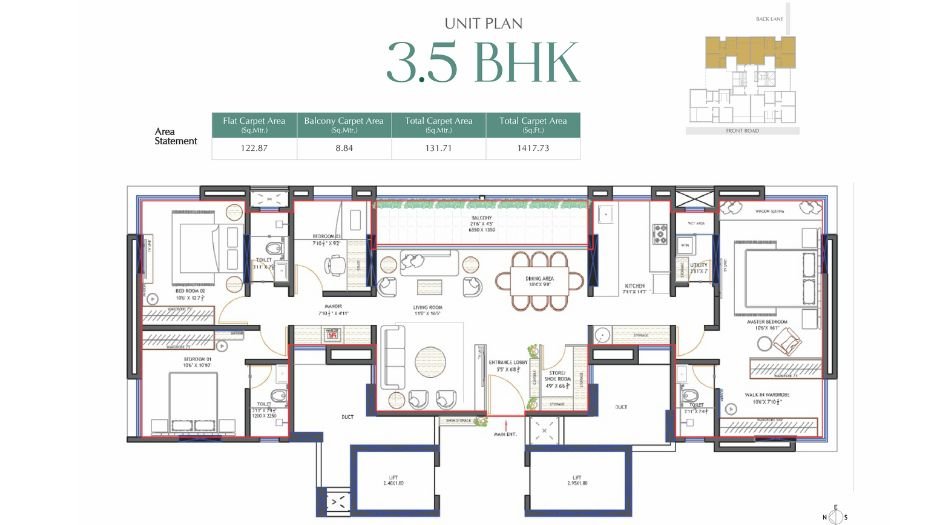 Urban-Soumitra-Floor-Plan-3.5 BHK-1417 Sqft